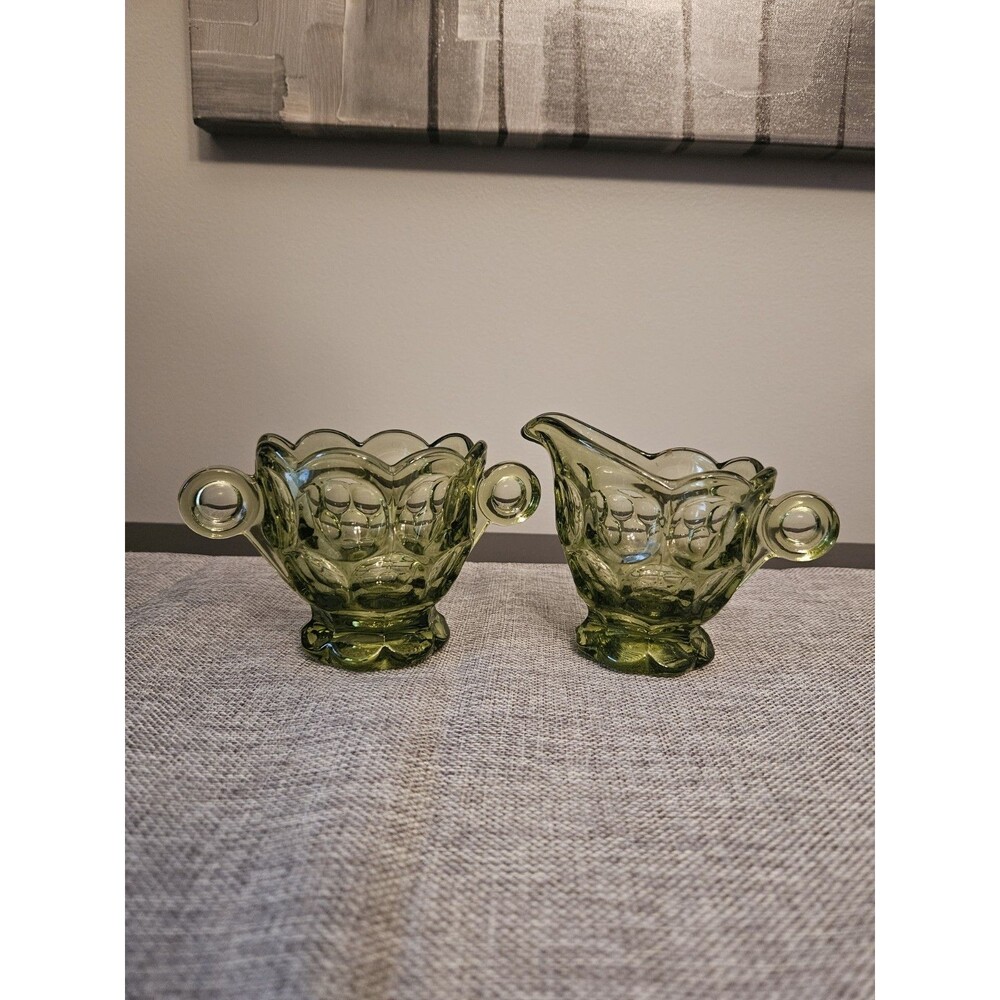 Vintage Heisey Avocado Green Creamer And Sugar